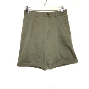 LL Bean Olive Green High Waisted Pleated Shorts